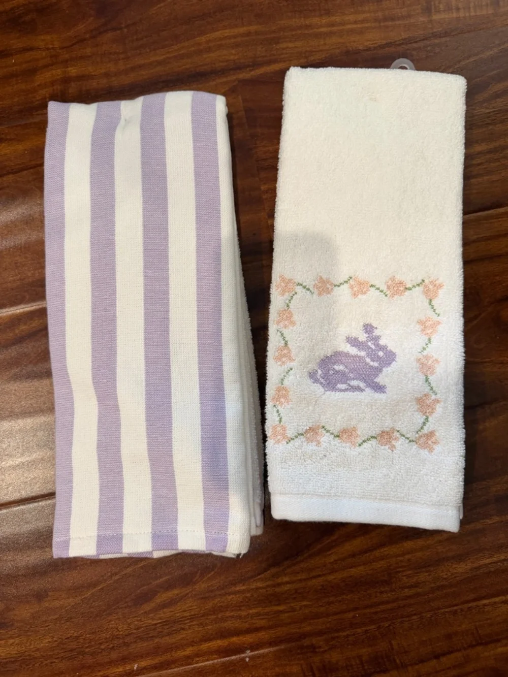 2pk nwt Easter Cross Stitch and Stripe Hand Towel Purple - Threshold